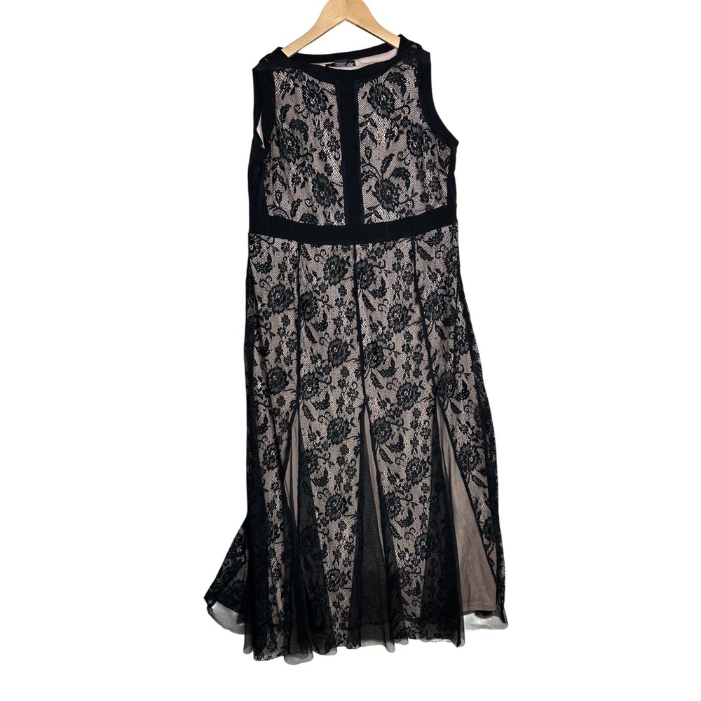 NWT Candalite Sleeveless Floral Lace Overlay Dress size XL Petite Black/Tan